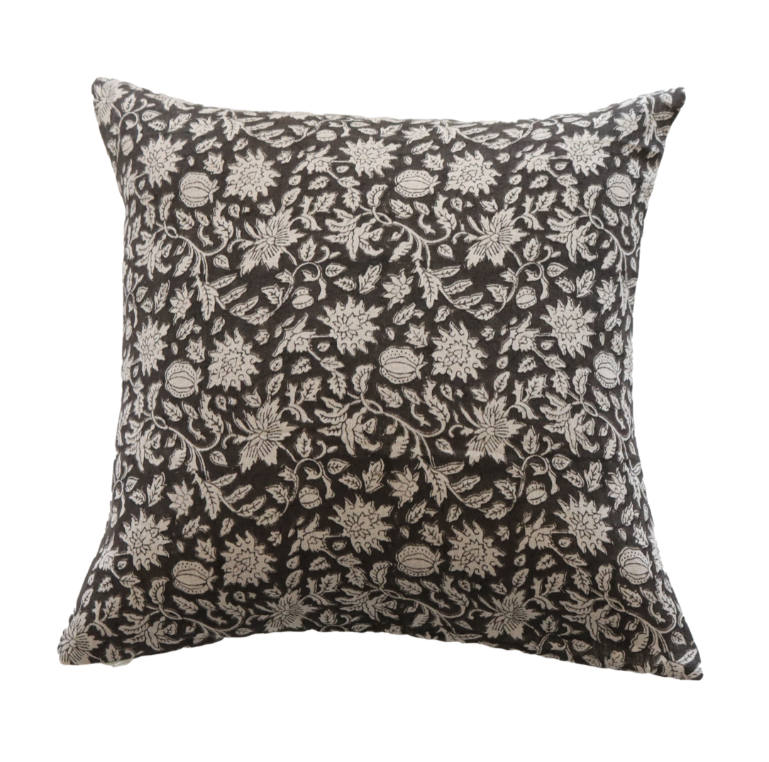Estelle Dark Brown Floral Pillow Cover