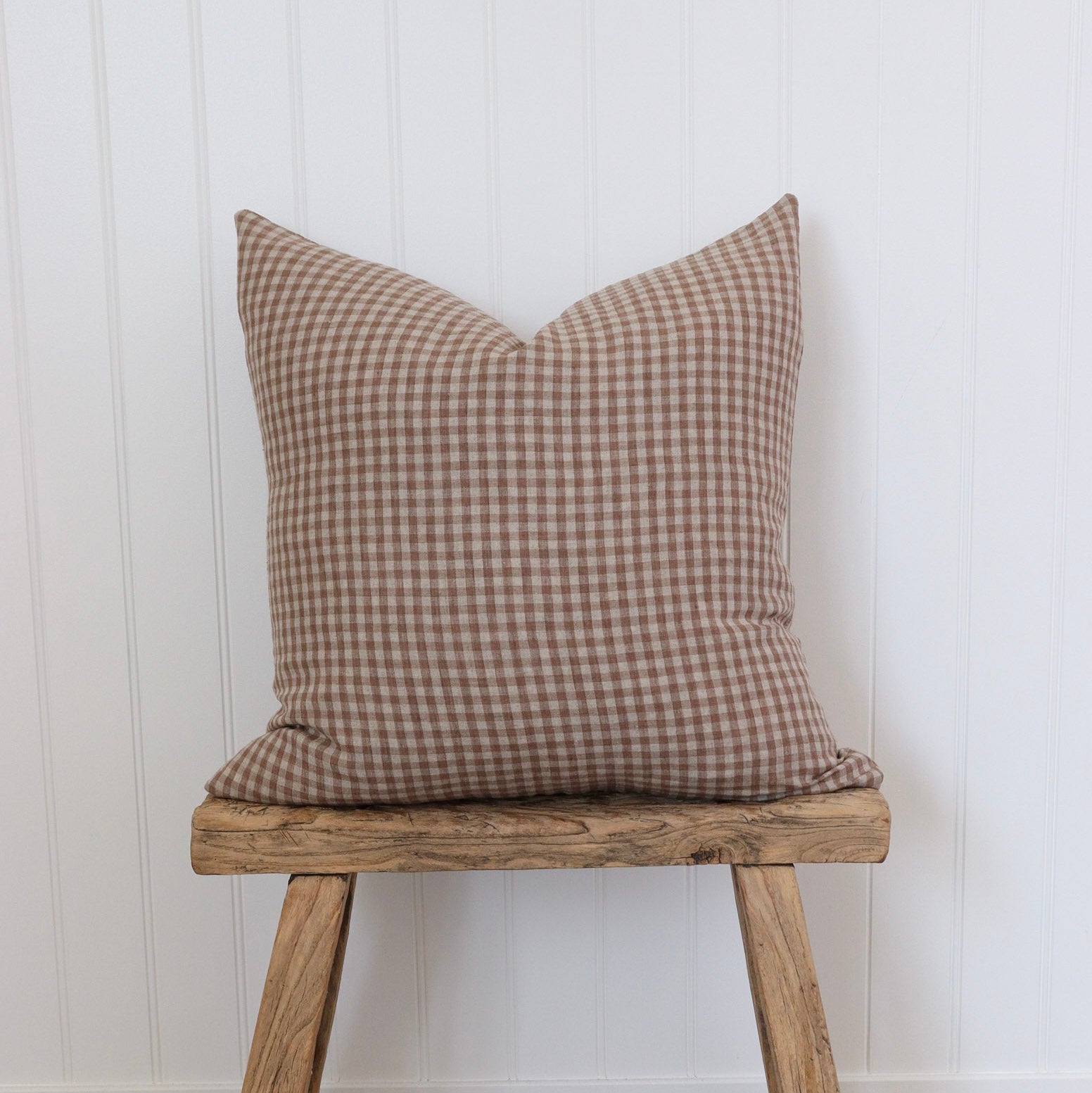 Gingham Tan Pillow Cover