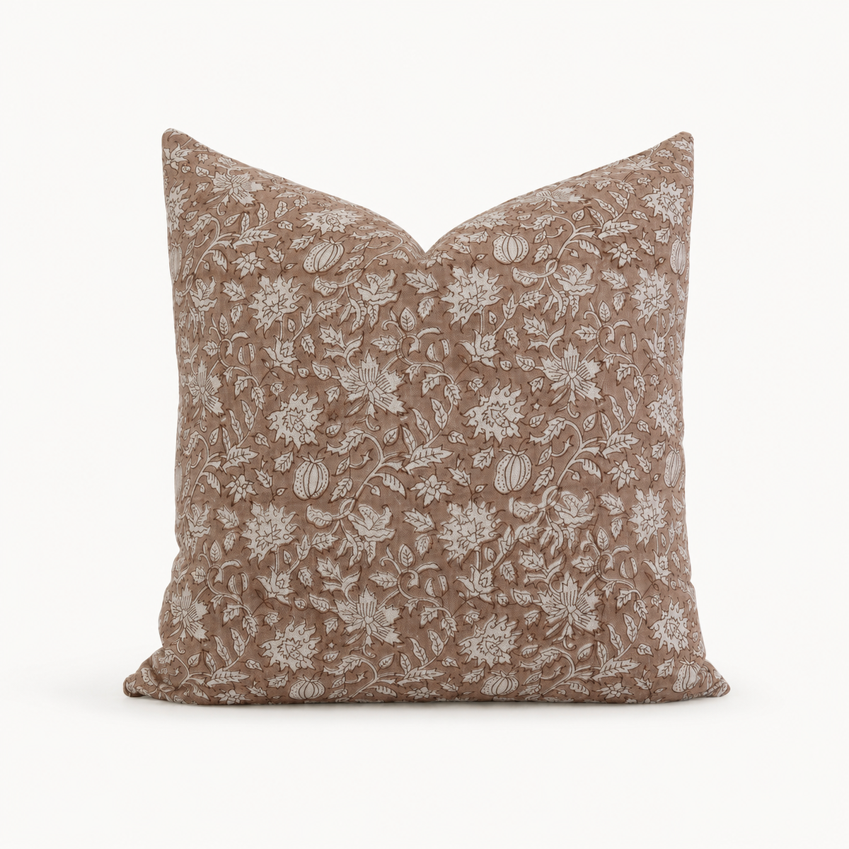 Estelle hand block print floral throw pillow cover, cream floral on dusty rose linen