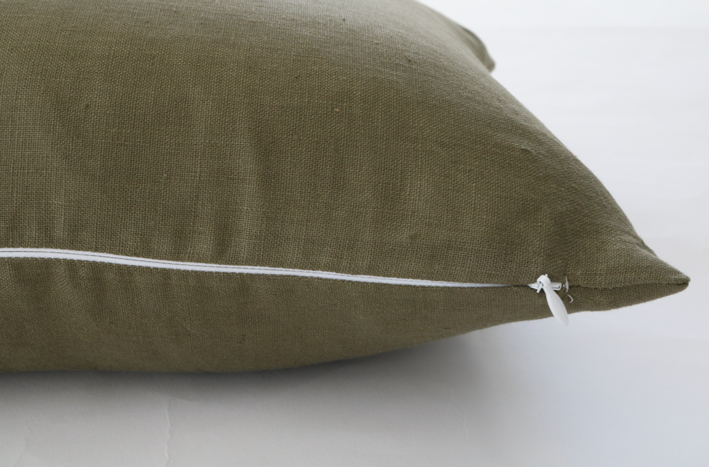 Olive Green Linen Pillow Cover