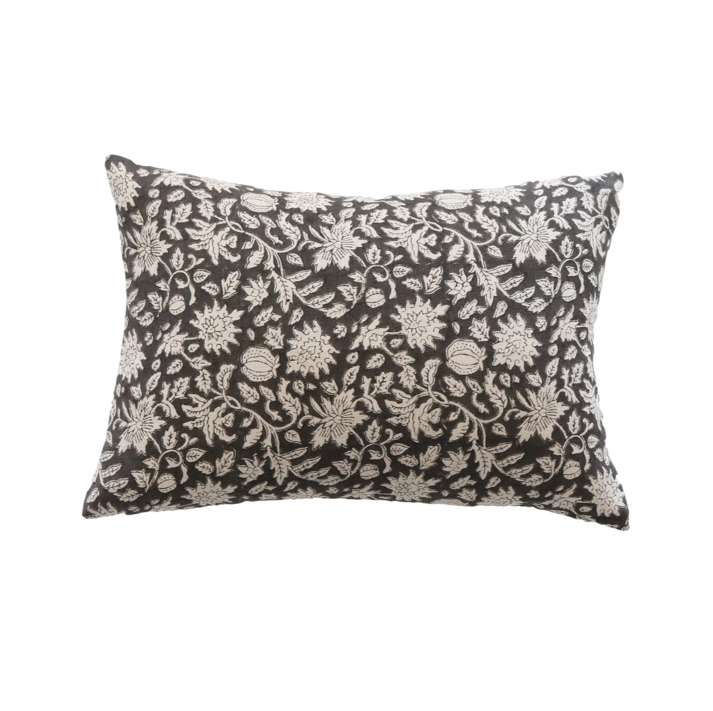 Estelle Dark Brown Floral Pillow Cover