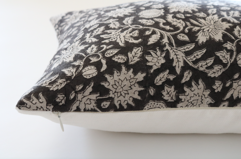 Estelle Dark Brown Floral Pillow Cover