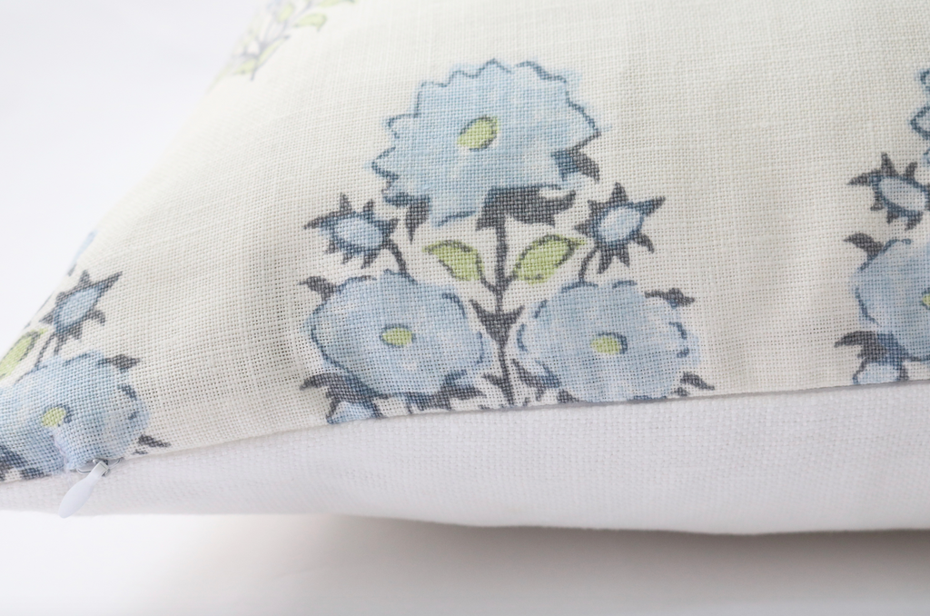 Blue Floral Block Print Pillow Cover